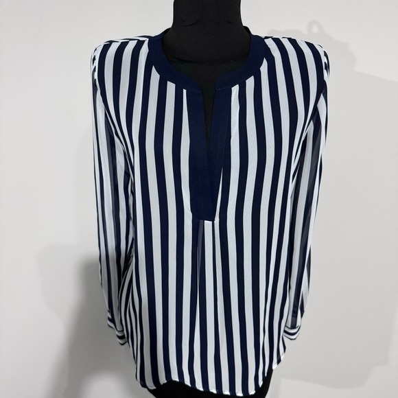 Joseph Ribkoff Women's Navy & White Striped Blouse, Sheer Size 6 - Picture 6 of 10